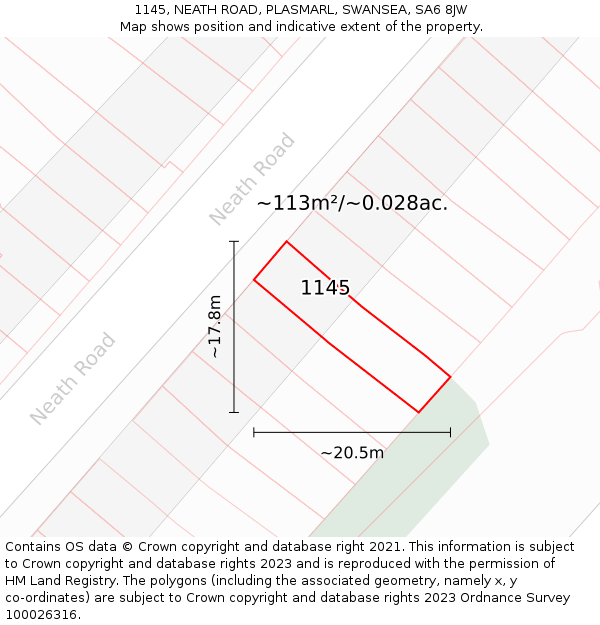 1145, NEATH ROAD, PLASMARL, SWANSEA, SA6 8JW: Plot and title map