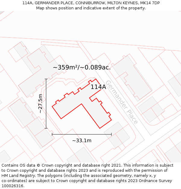 114A, GERMANDER PLACE, CONNIBURROW, MILTON KEYNES, MK14 7DP: Plot and title map