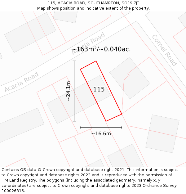 115, ACACIA ROAD, SOUTHAMPTON, SO19 7JT: Plot and title map