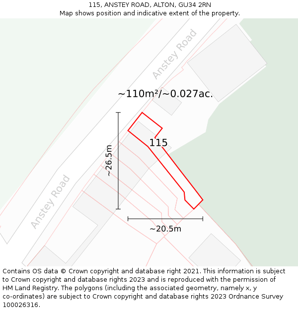 115, ANSTEY ROAD, ALTON, GU34 2RN: Plot and title map