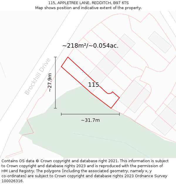115, APPLETREE LANE, REDDITCH, B97 6TS: Plot and title map