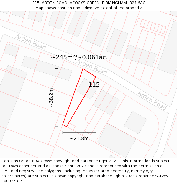 115, ARDEN ROAD, ACOCKS GREEN, BIRMINGHAM, B27 6AG: Plot and title map