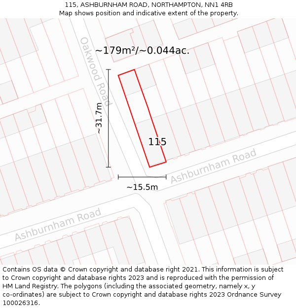 115, ASHBURNHAM ROAD, NORTHAMPTON, NN1 4RB: Plot and title map