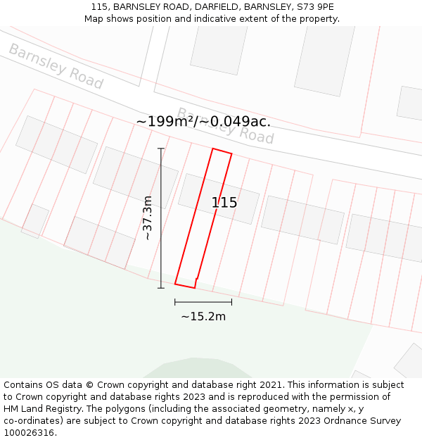115, BARNSLEY ROAD, DARFIELD, BARNSLEY, S73 9PE: Plot and title map