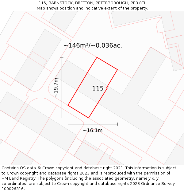 115, BARNSTOCK, BRETTON, PETERBOROUGH, PE3 8EL: Plot and title map