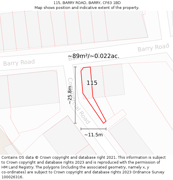 115, BARRY ROAD, BARRY, CF63 1BD: Plot and title map