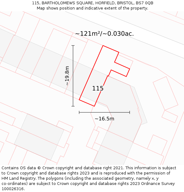 115, BARTHOLOMEWS SQUARE, HORFIELD, BRISTOL, BS7 0QB: Plot and title map