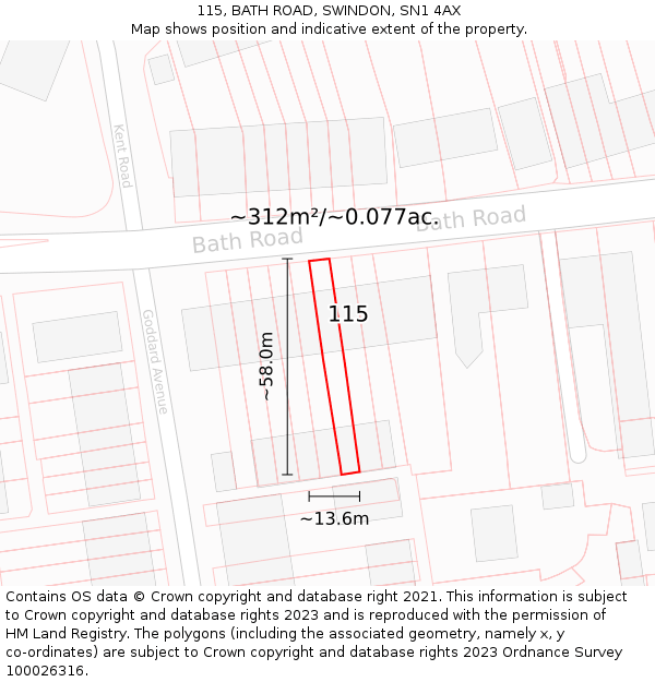 115, BATH ROAD, SWINDON, SN1 4AX: Plot and title map