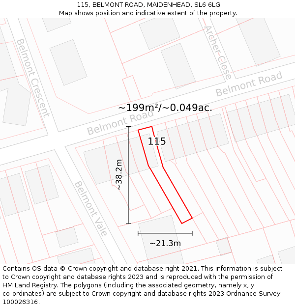 115, BELMONT ROAD, MAIDENHEAD, SL6 6LG: Plot and title map