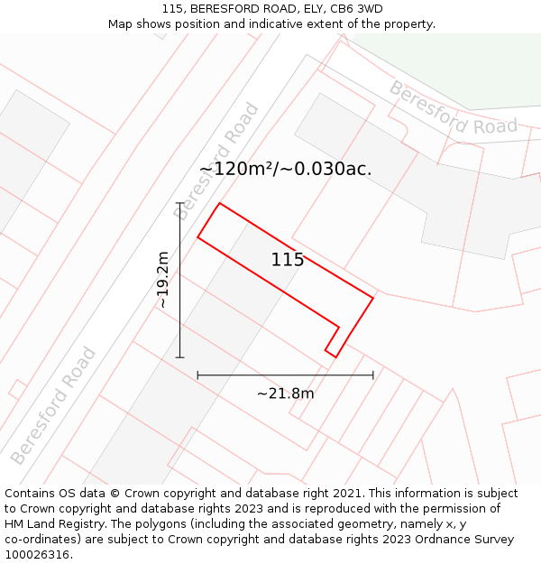 115, BERESFORD ROAD, ELY, CB6 3WD: Plot and title map