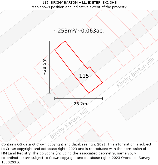 115, BIRCHY BARTON HILL, EXETER, EX1 3HE: Plot and title map