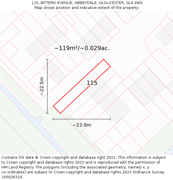 115, BITTERN AVENUE, ABBEYDALE, GLOUCESTER, GL4 4WG: Plot and title map