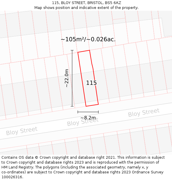 115, BLOY STREET, BRISTOL, BS5 6AZ: Plot and title map