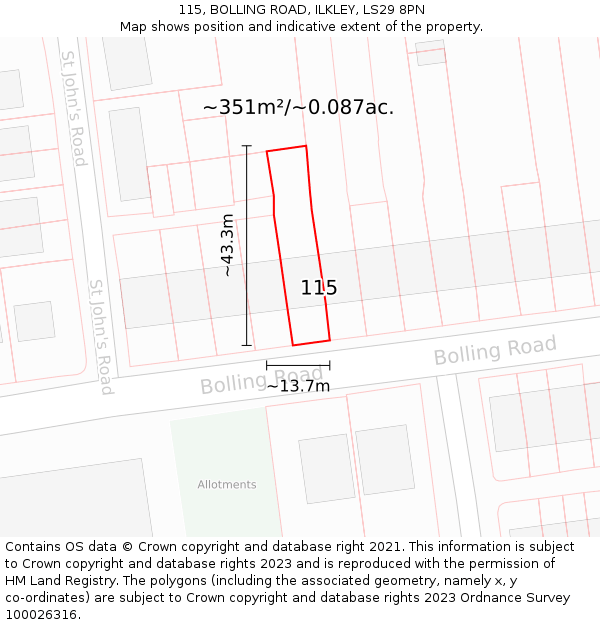 115, BOLLING ROAD, ILKLEY, LS29 8PN: Plot and title map