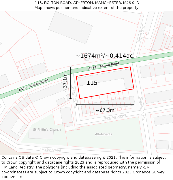 115, BOLTON ROAD, ATHERTON, MANCHESTER, M46 9LD: Plot and title map