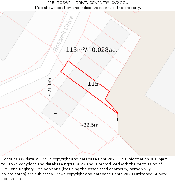 115, BOSWELL DRIVE, COVENTRY, CV2 2GU: Plot and title map