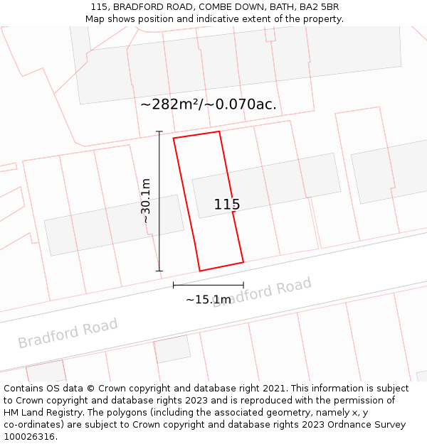 115, BRADFORD ROAD, COMBE DOWN, BATH, BA2 5BR: Plot and title map