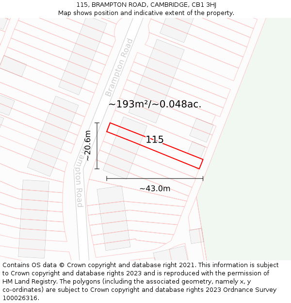 115, BRAMPTON ROAD, CAMBRIDGE, CB1 3HJ: Plot and title map