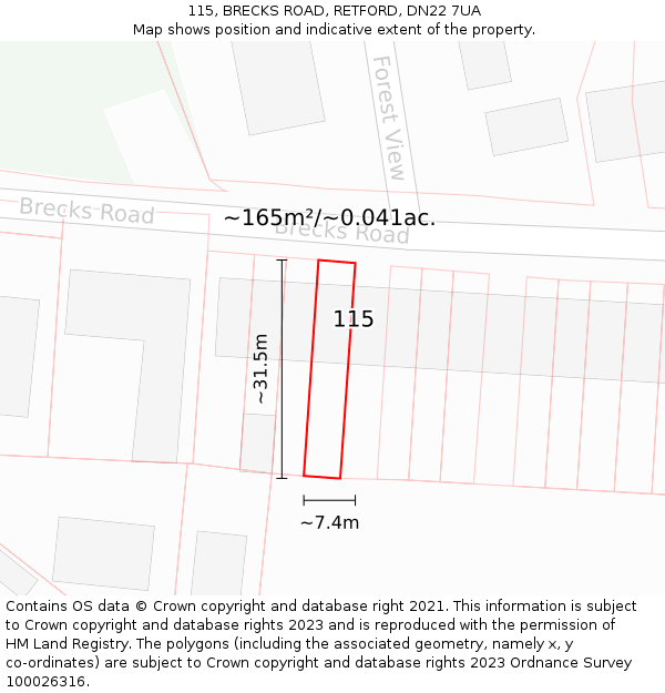 115, BRECKS ROAD, RETFORD, DN22 7UA: Plot and title map