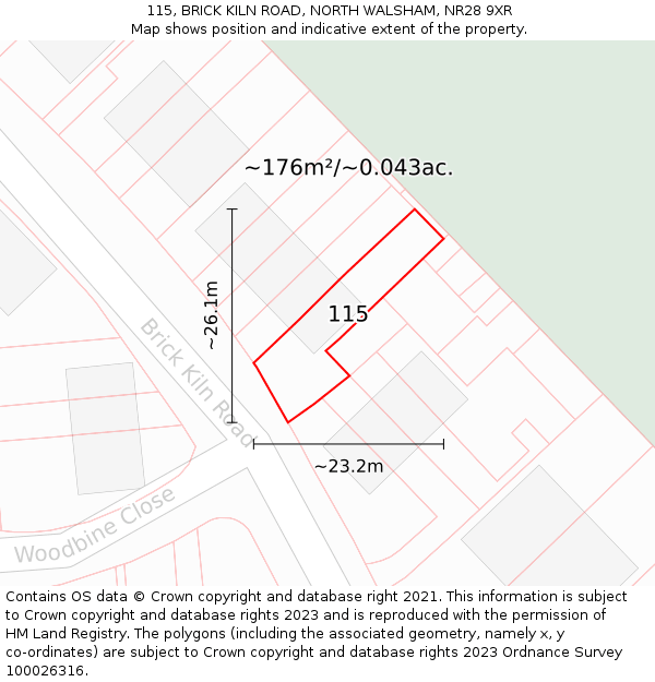 115, BRICK KILN ROAD, NORTH WALSHAM, NR28 9XR: Plot and title map
