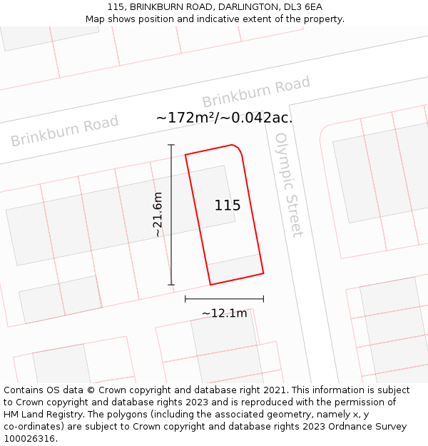 115, BRINKBURN ROAD, DARLINGTON, DL3 6EA: Plot and title map