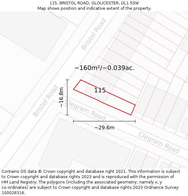 115, BRISTOL ROAD, GLOUCESTER, GL1 5SW: Plot and title map