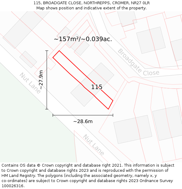 115, BROADGATE CLOSE, NORTHREPPS, CROMER, NR27 0LR: Plot and title map