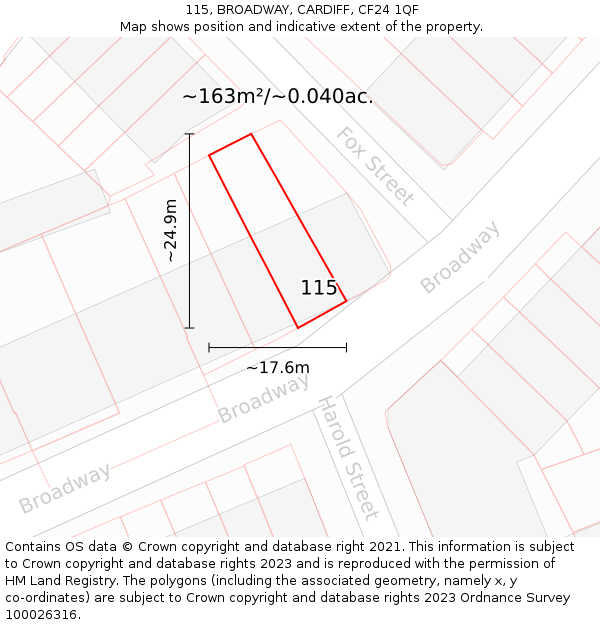 115, BROADWAY, CARDIFF, CF24 1QF: Plot and title map