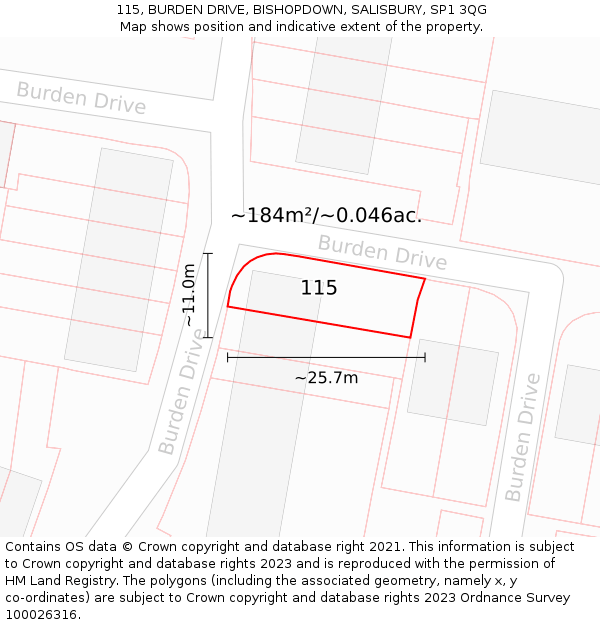 115, BURDEN DRIVE, BISHOPDOWN, SALISBURY, SP1 3QG: Plot and title map