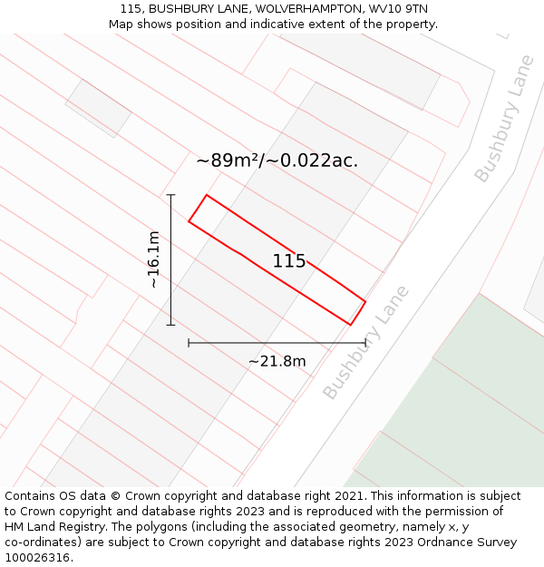 115, BUSHBURY LANE, WOLVERHAMPTON, WV10 9TN: Plot and title map