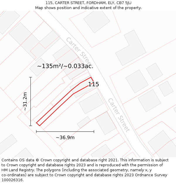 115, CARTER STREET, FORDHAM, ELY, CB7 5JU: Plot and title map