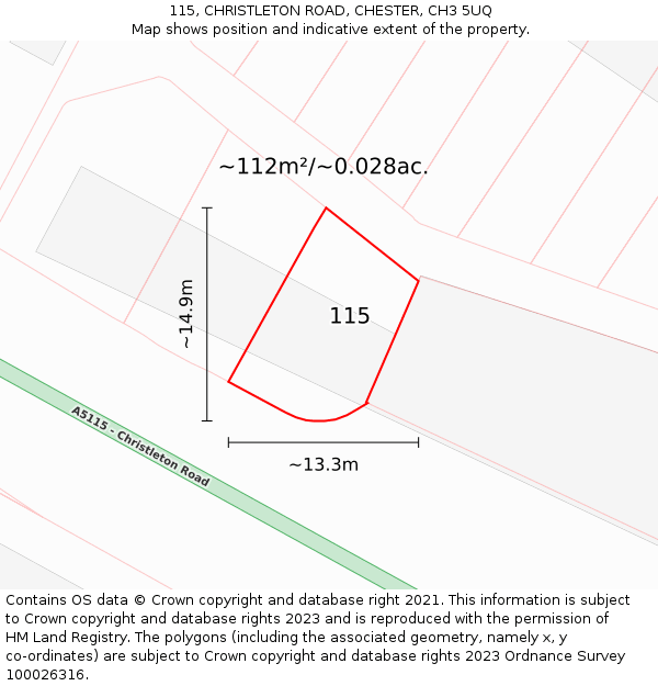115, CHRISTLETON ROAD, CHESTER, CH3 5UQ: Plot and title map