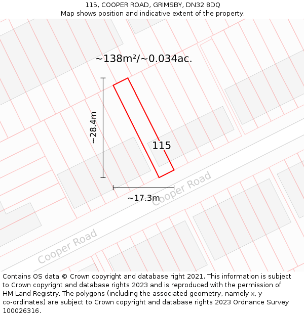 115, COOPER ROAD, GRIMSBY, DN32 8DQ: Plot and title map