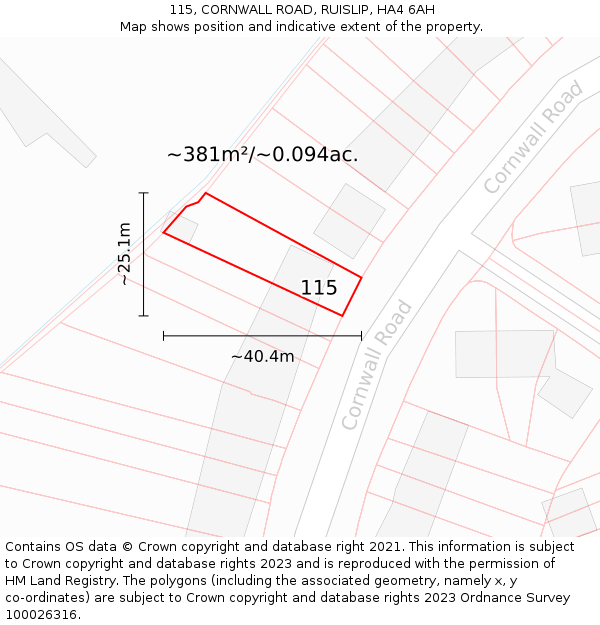 115, CORNWALL ROAD, RUISLIP, HA4 6AH: Plot and title map
