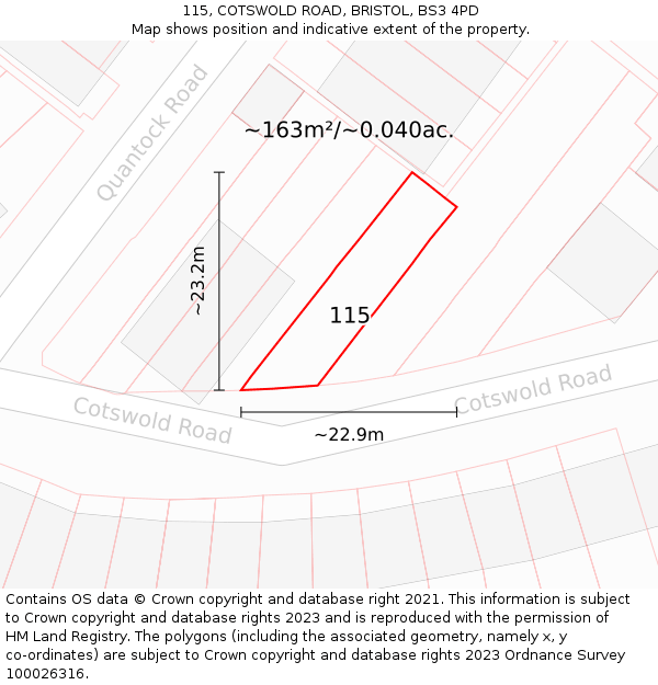 115, COTSWOLD ROAD, BRISTOL, BS3 4PD: Plot and title map