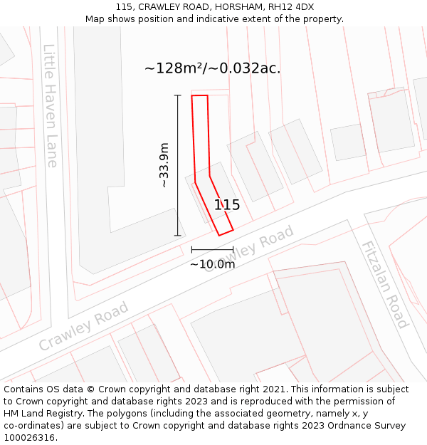 115, CRAWLEY ROAD, HORSHAM, RH12 4DX: Plot and title map
