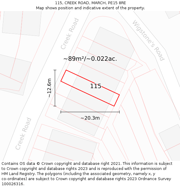 115, CREEK ROAD, MARCH, PE15 8RE: Plot and title map