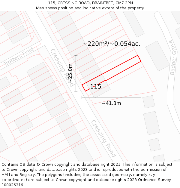 115, CRESSING ROAD, BRAINTREE, CM7 3PN: Plot and title map