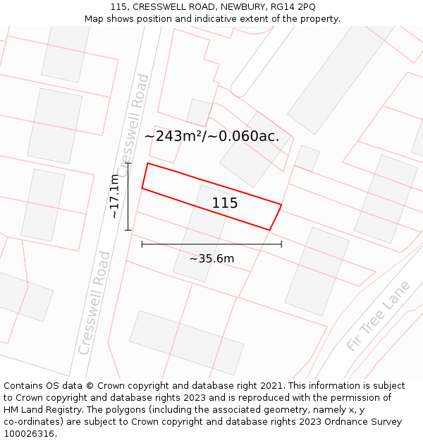 115, CRESSWELL ROAD, NEWBURY, RG14 2PQ: Plot and title map