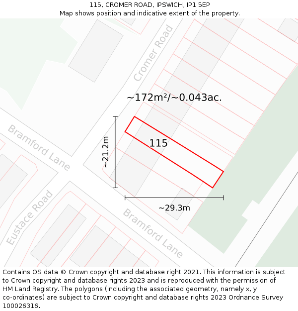 115, CROMER ROAD, IPSWICH, IP1 5EP: Plot and title map