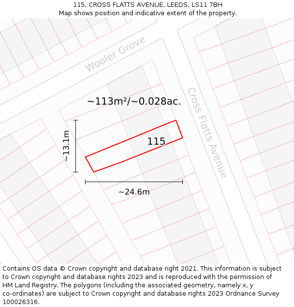 115, CROSS FLATTS AVENUE, LEEDS, LS11 7BH: Plot and title map