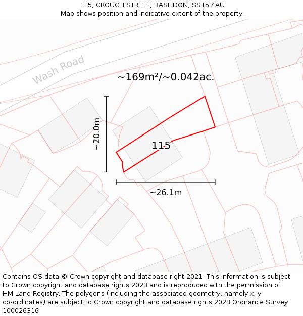 115, CROUCH STREET, BASILDON, SS15 4AU: Plot and title map