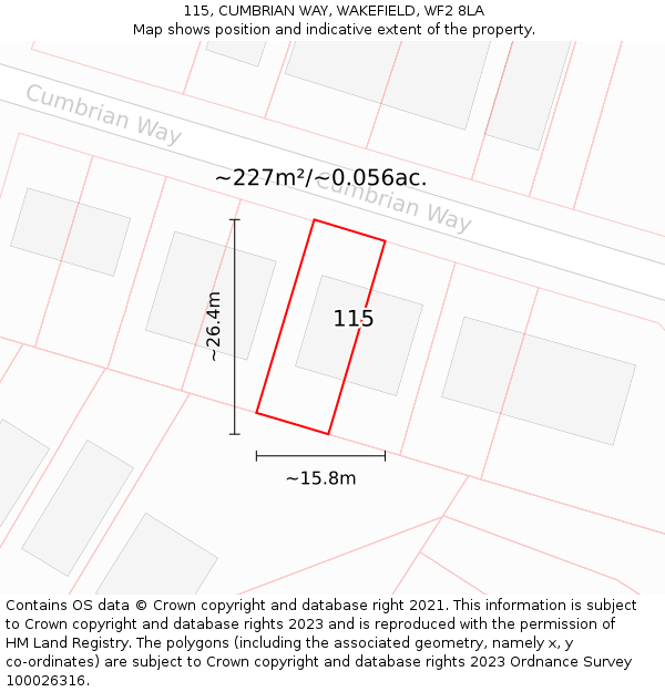 115, CUMBRIAN WAY, WAKEFIELD, WF2 8LA: Plot and title map