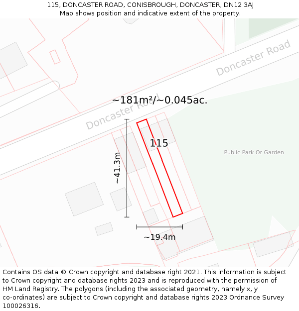 115, DONCASTER ROAD, CONISBROUGH, DONCASTER, DN12 3AJ: Plot and title map