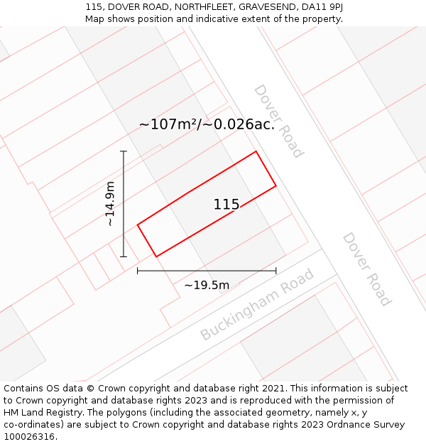 115, DOVER ROAD, NORTHFLEET, GRAVESEND, DA11 9PJ: Plot and title map