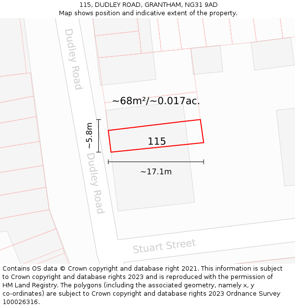 115, DUDLEY ROAD, GRANTHAM, NG31 9AD: Plot and title map