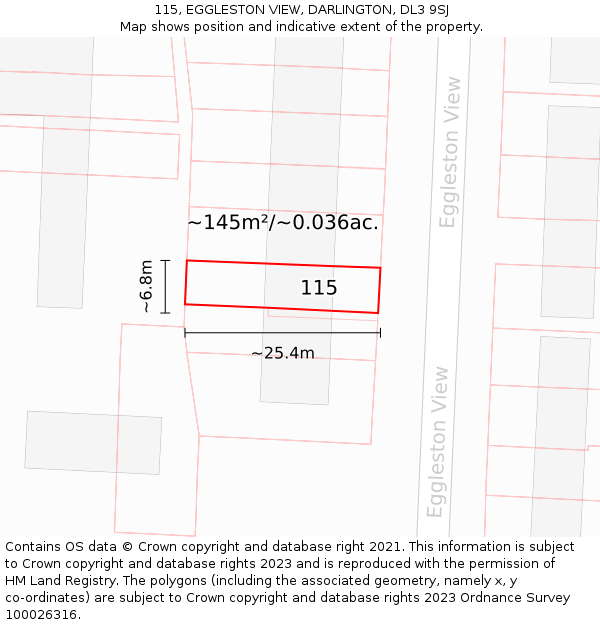 115, EGGLESTON VIEW, DARLINGTON, DL3 9SJ: Plot and title map