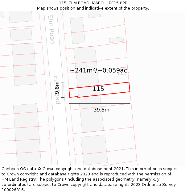 115, ELM ROAD, MARCH, PE15 8PP: Plot and title map