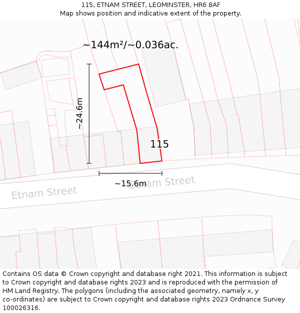 115, ETNAM STREET, LEOMINSTER, HR6 8AF: Plot and title map