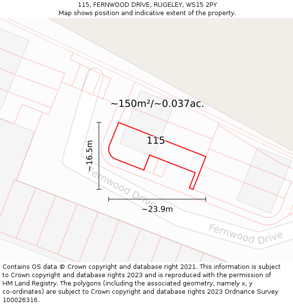 115, FERNWOOD DRIVE, RUGELEY, WS15 2PY: Plot and title map